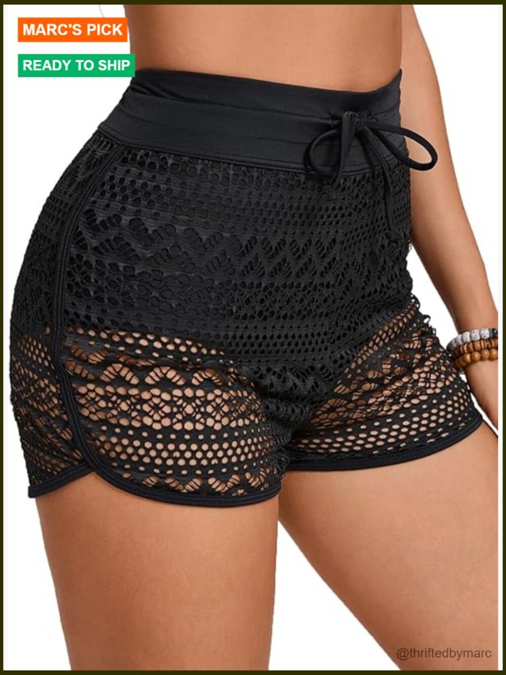 Lace High Waisted Swim Shorts Bathing Suit Bottoms Bikini Board Shorts